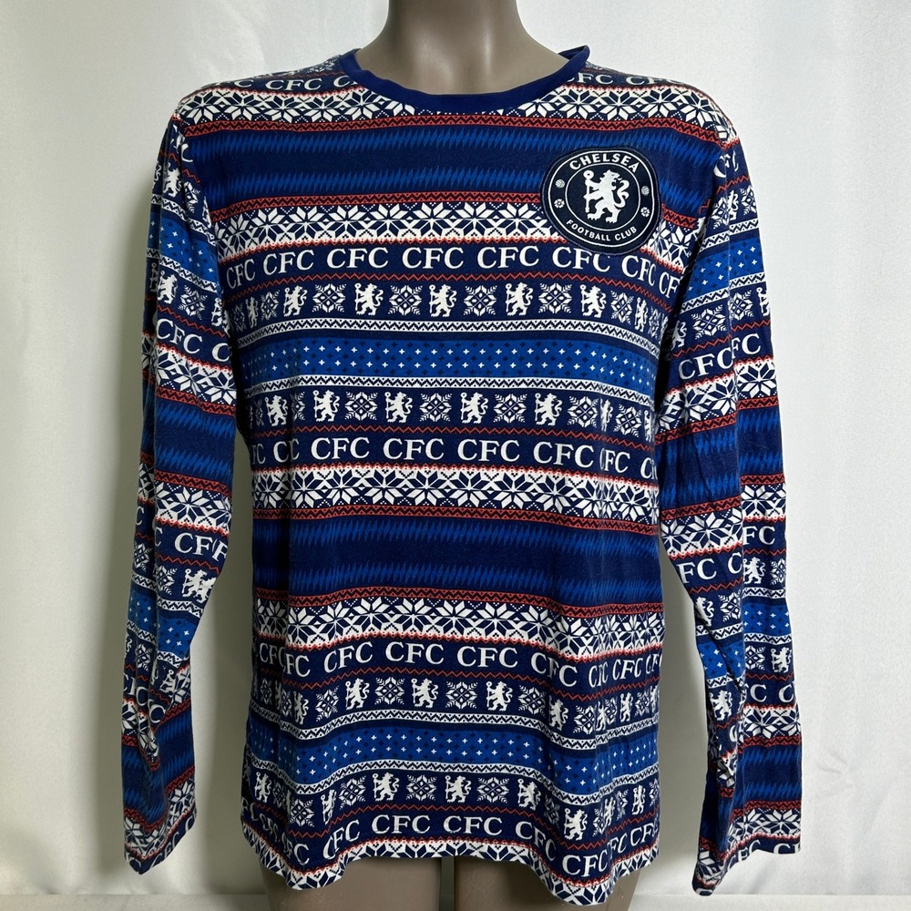 Chelsea FC Fair Isle Holiday Blue Ugly Christmas Sweatshirt Women's SMALL